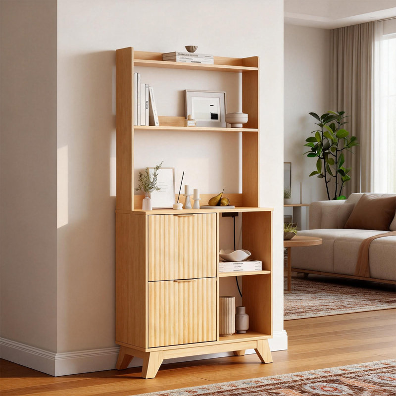 27.6 Inch Wood Grain 2-Drawer Lattice Oties With Shelf