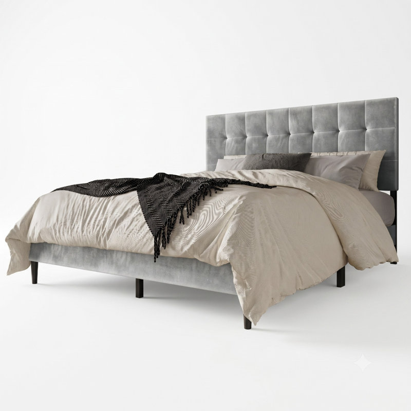 Lit plateforme tapissier Yerington, Grand, Silver Gray