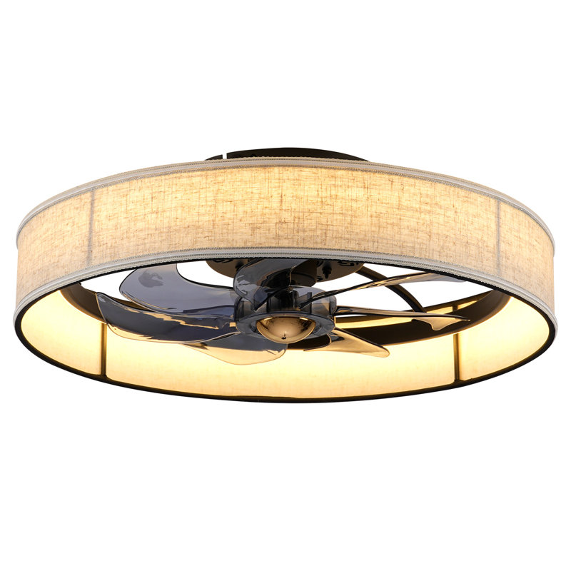 Ventilateur de plafond en cage de 20 po avec plafonnier encastré léger en tissu à profil bas avec télécommande, ventilateurs de plafond fermés modernes avec télécommande APP pour minuterie de moteur à courant continu silencieux pour chambre à coucher