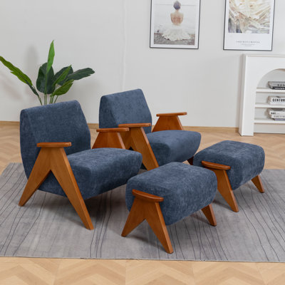 Upholstered Chenille With Footstool Armchair