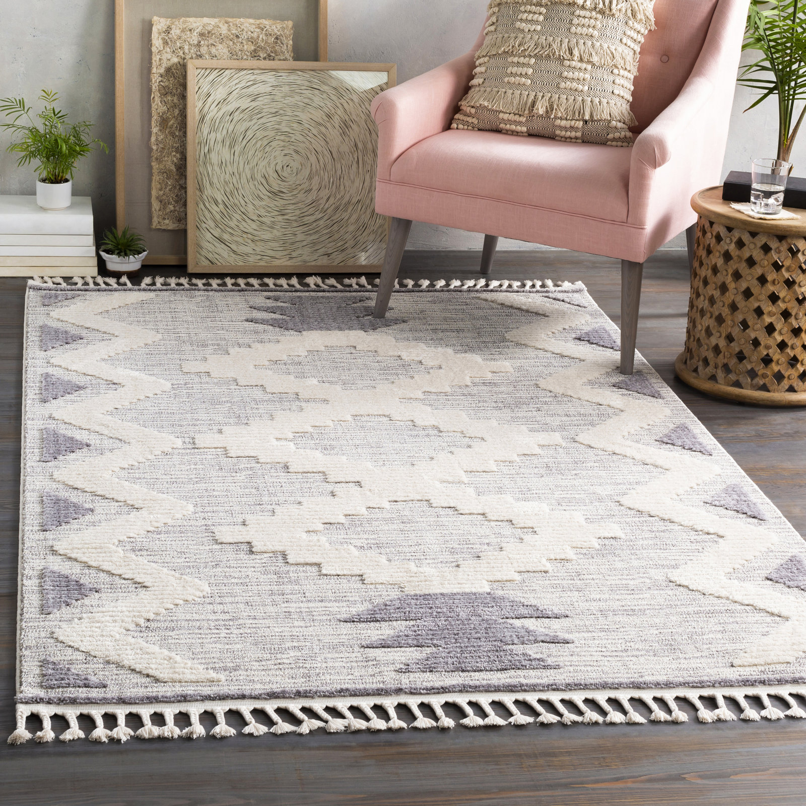 Highpoint Gray Ivory Geometric Rug, Rectangle 5'3" x 7'3"