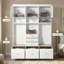 Portemanteau 75 po avec banc, solution de rangement 5-en-1 75 po - 3 armoires, 6 tiroirs, 3 tablettes à 3 niveaux et crochets pour vestibule pour le couloir, le salon et le vestibule - blanc-305176762