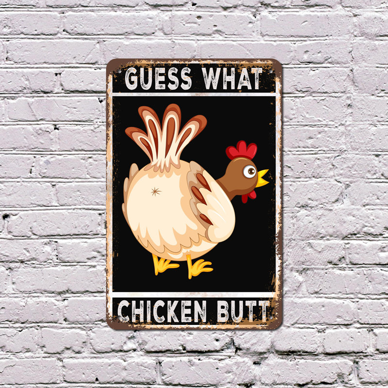 Enseigne fantaisie en aluminium 10 po x 14 po Guess What Chicken