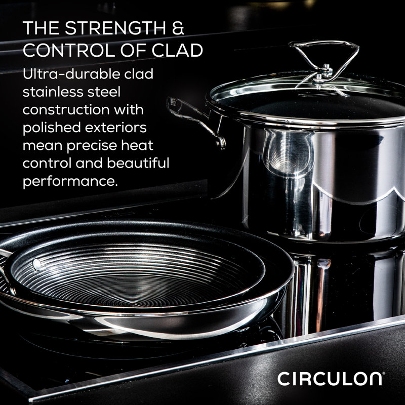 Circulon Steelshield C Series Stainless Steel induction Hybrid Nonstick Dishwasher Safe 3 Piece Saucepan Set, 16/18/20cm