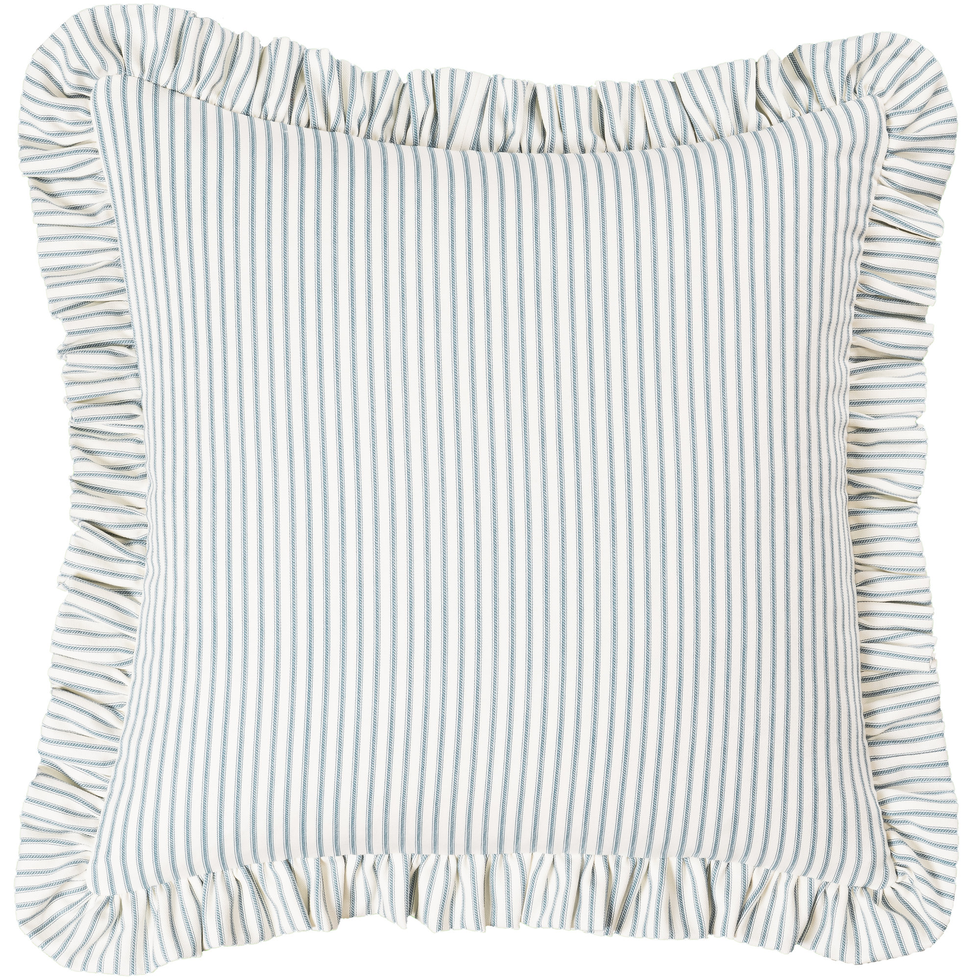 Birch Lane Ticking Stripe Ruffled Accent Pillow, Feather, Light Blue