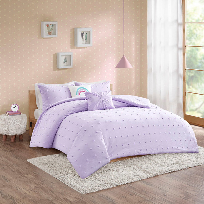 Ensemble d'édredon en coton , Édredon simple + 1 taie décorative + 2 coussins, Lavande