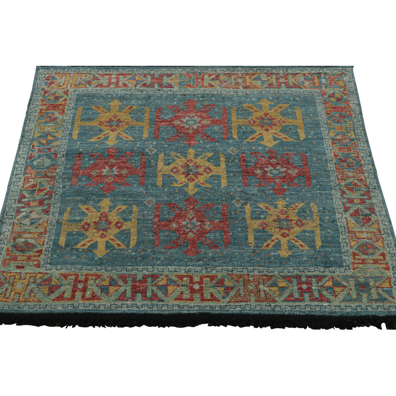 Burano Hand Knotted Wool Geometric Area Rug, Square 4'