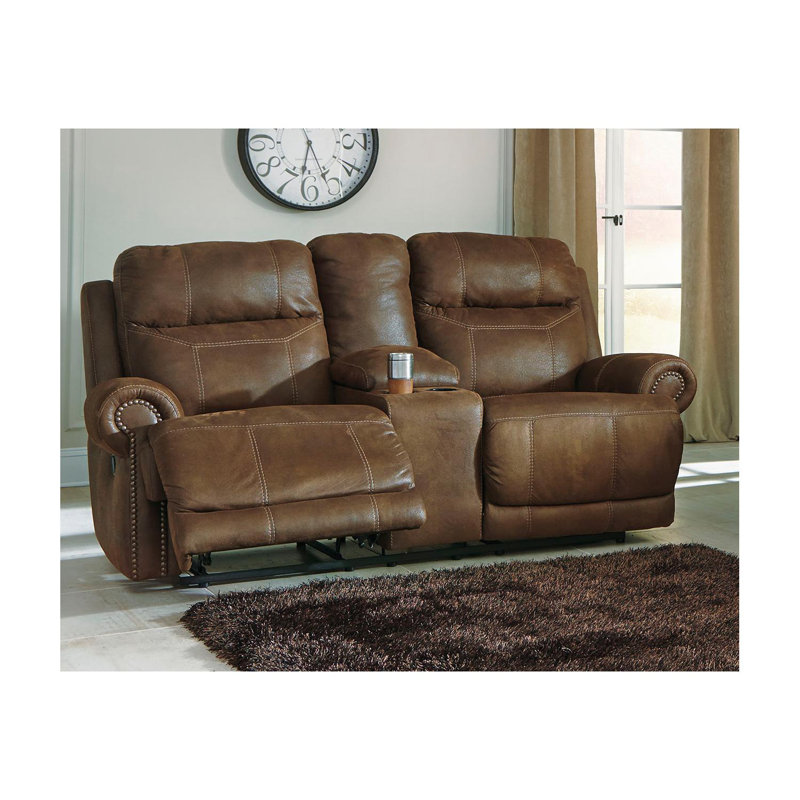 Culver Faux Leather Loveseat, Manual, Brown Faux Leather