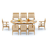 8 Seats 9 Pcs Grade-A Teak Wood Dining Set: 94" Mas Oval Trestle Leg Table And 8 Caranas Arm Chairs #11Ca2308