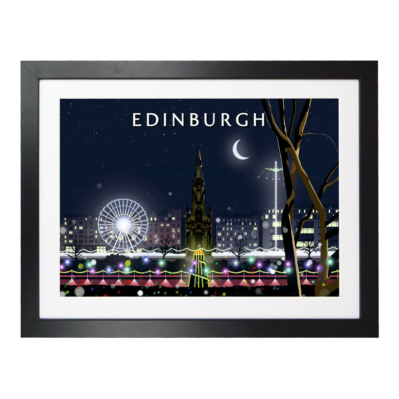 Edinburgh Night by Richard O'Neil - Print, Black Wood Frame, 33.5 cm H x 43.5 cm W x 2.2 cm D