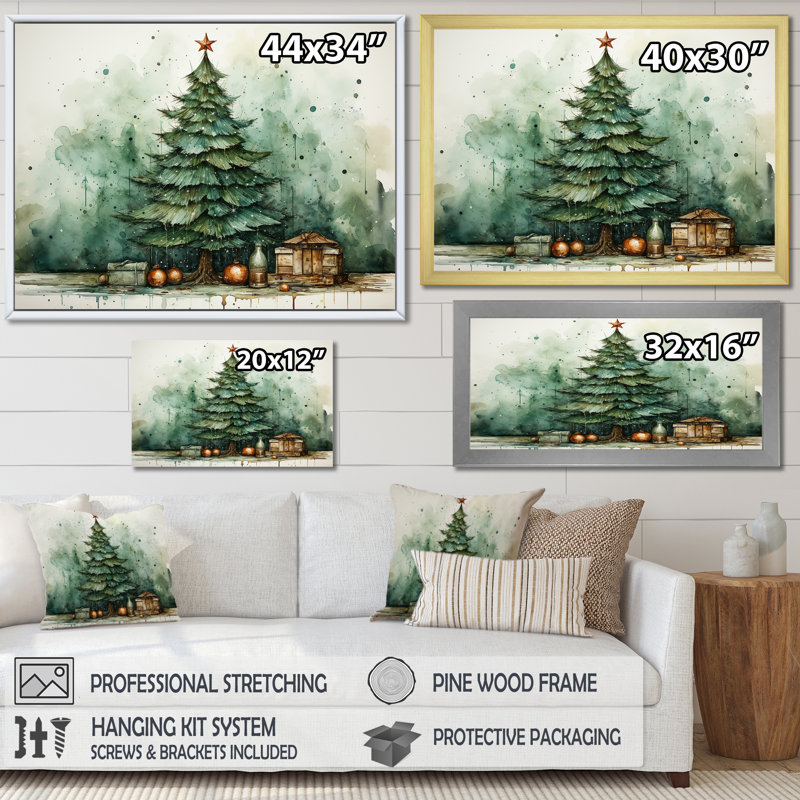 Minimalisme, arbre de Noël forêt III - pin, art mural, H 30 po x l 40 po x P 1,5 po, Cadre d'angle fermé doré