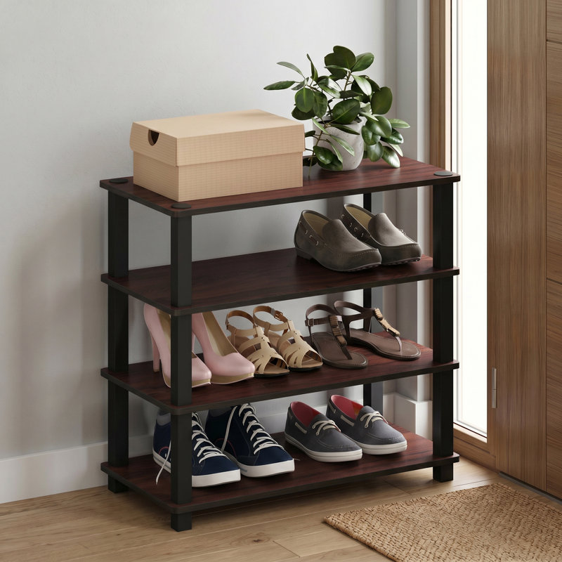 12 Pair Stackable Shoe Rack, Dark Cherry, 59.9cm W x 39.1cm H x 29.5cm