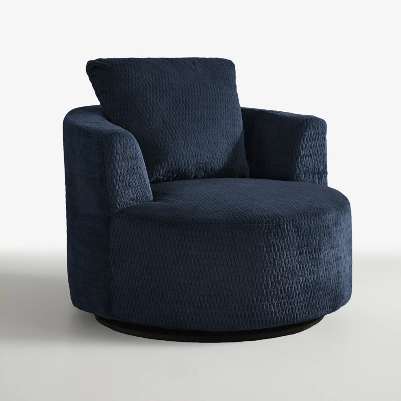 Compressible 360° Swivel Accent Chair,- Modern Comfort Seating for Living Room,Office,Apartment, Dark Blue Faux Fur