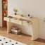 Console moderne avec 2 tiroirs de rangement, une table d'entrée cannelée à silhouette arrondie pour le couloir du salon et du vestibule (crème abricot)-1708329905
