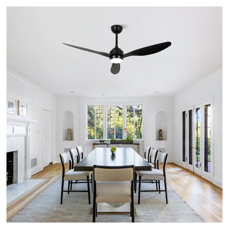 52 Inch Black Ceiling Fan with Lights, Quiet DC Motor 3 ABS Blades Reversible Ceiling Fan with Remote Control, 6 Speed Indoor Ceiling Fan for Living Room Bedroom Office