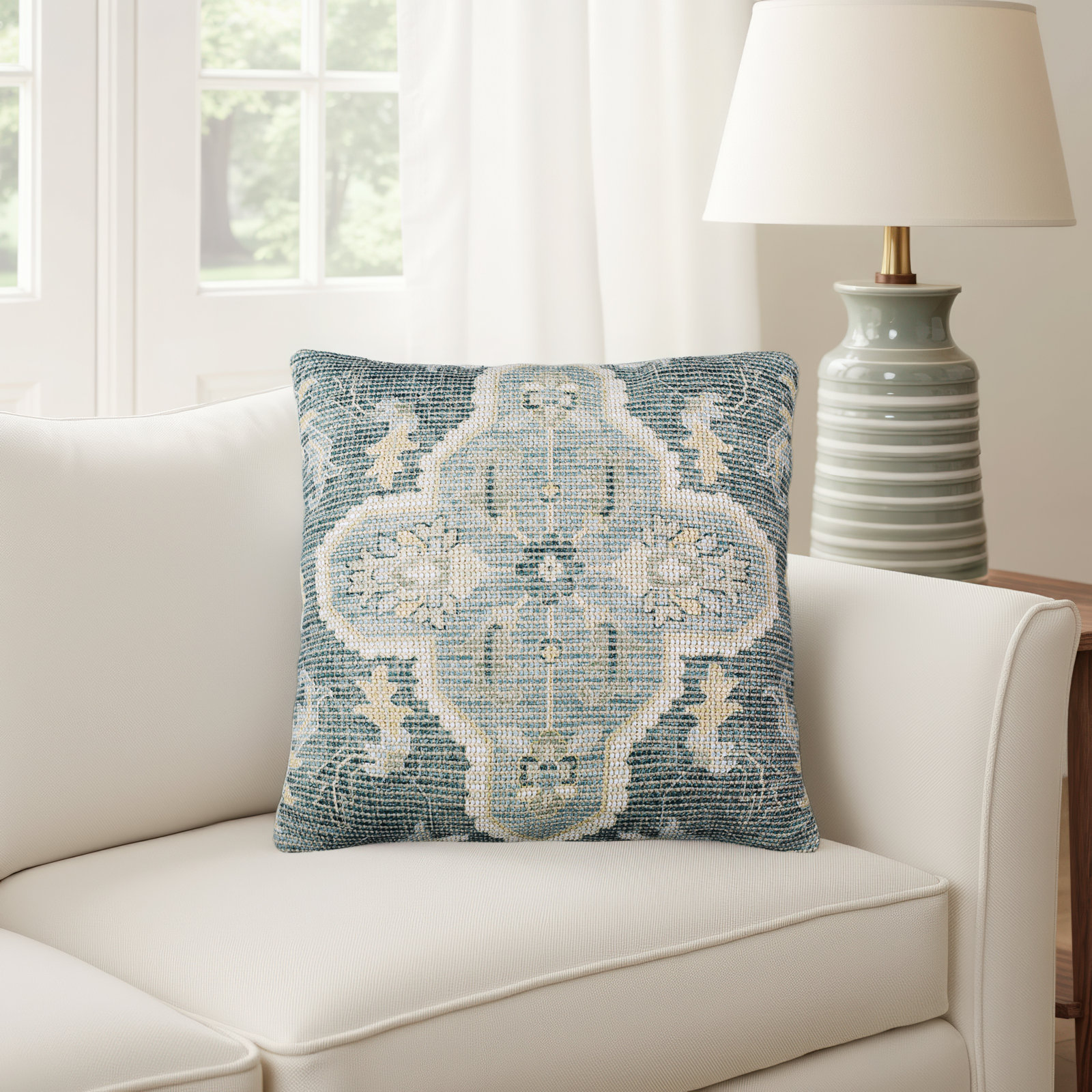 Alain 22" x 22" Embroidered Pillow Cover, 18"H x 18"W, Pillow Cover Only - No Insert
