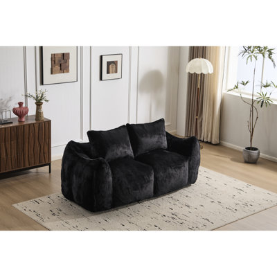 Fauteuil à billes noir géant pour adultes, moelleux, surdimensionné, salon et chambre à coucher, sans assemblage, mousse à mémoire de forme à haute résilience en fausse fourrure avec canapé-oreillers, déchiqueté