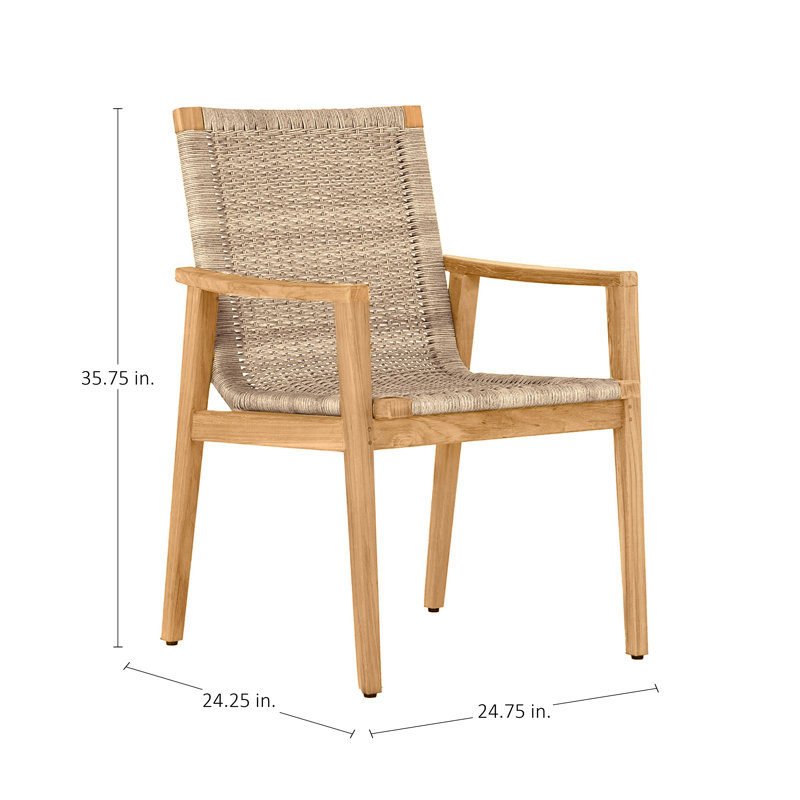 Pointe N-Dura Resin Wicker Outdoor Arm Chair, No Welt, Linen Chambray, Natural Teak