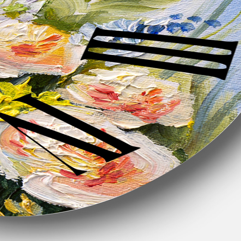Rose et jaune fleurs sauvages d'été - Horloge murale traditionnelle, Grand