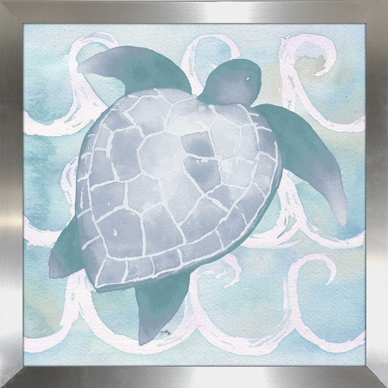 «Azure Sea Creatures II», reproduction de peinture à l'aquarelle, H 31,5 po x l 31,5 po x P 1 po, Encadrement argenté