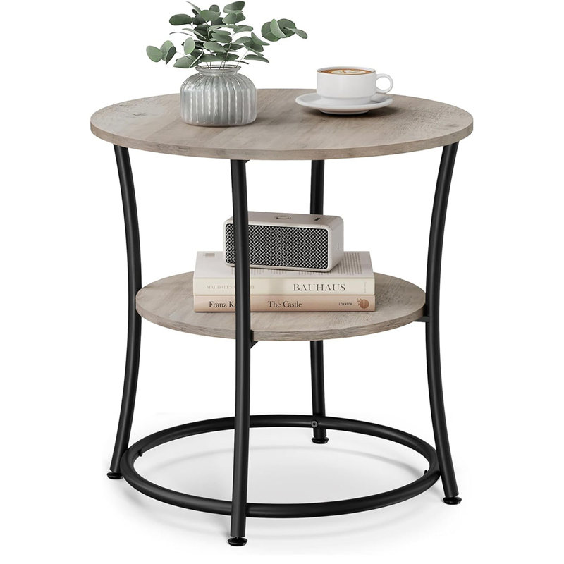 Side Table, Round End Table With 2 Storage Shelves For Living Room, Bedroom, Nightstand With Steel Frame For Small Spaces, Accent Coffee Table