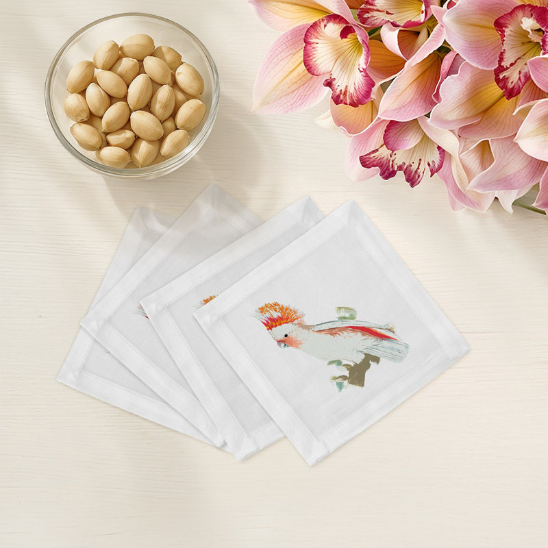 Cockatoo Hemstitch Cocktail 6" Linen/Cotton Napkin
