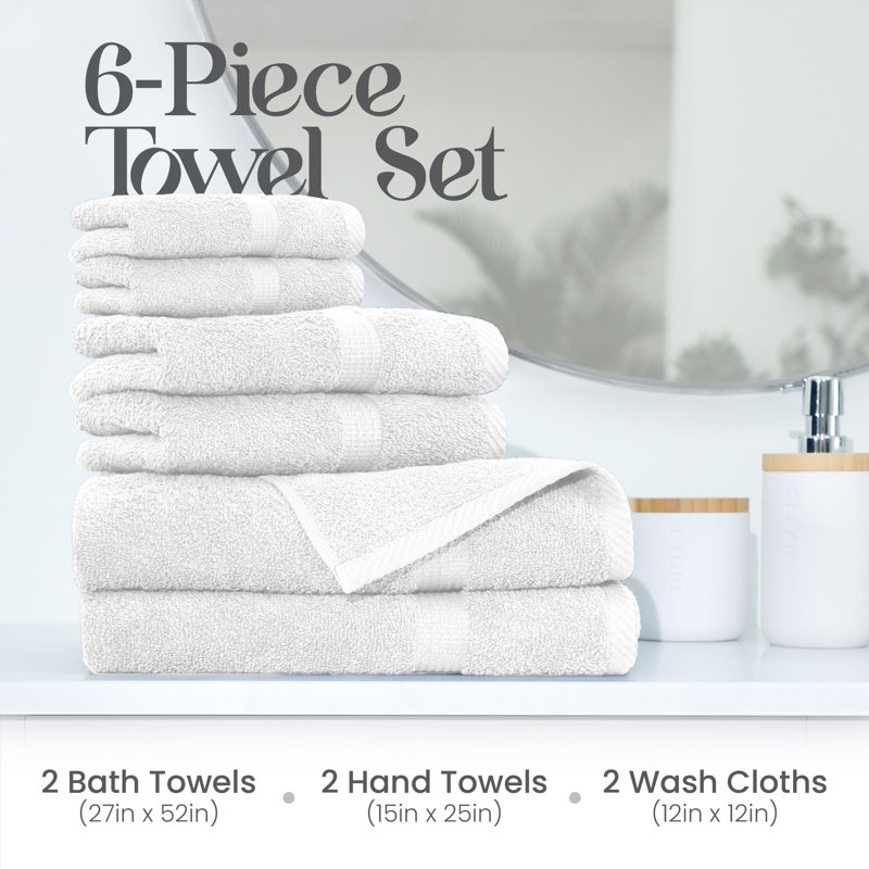 Essentials 6-Piece Bath Towel Set, Optical White