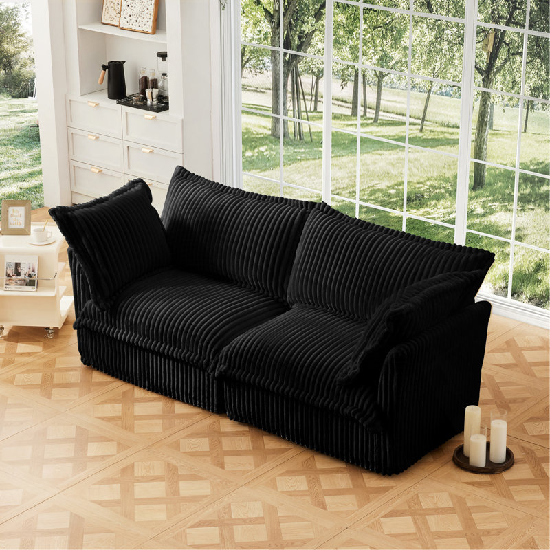 Canapé à housse, Velours côtelé chameau, 2, 34.6" H x 83.4" W x 33" D