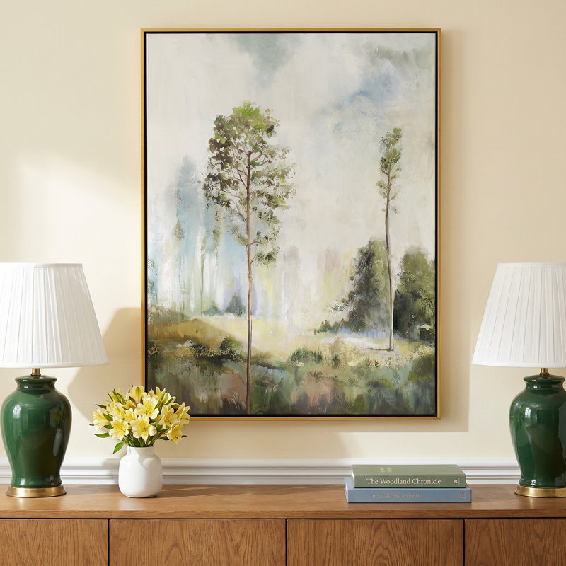 Teton Tall Green Trees I by Teton Pearce - Floater Frame Print on Canvas, 11.5" H x 9.5" W, Gold