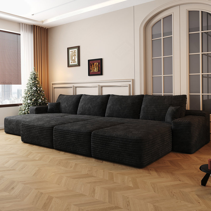 Luxueux canapé-lit modulaire pour salon avec tissu moelleux et sans assemblage, Noir