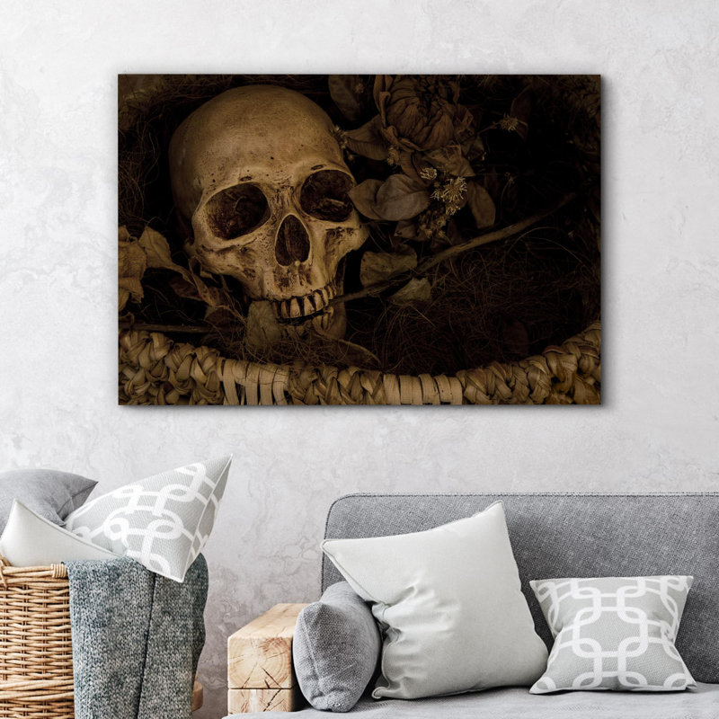 Moody Gothic " Skeleton Gothic Moody Dark Illustrations Modern Art Work Decor ", Wrapped Canvas, 12" H x 18" W
