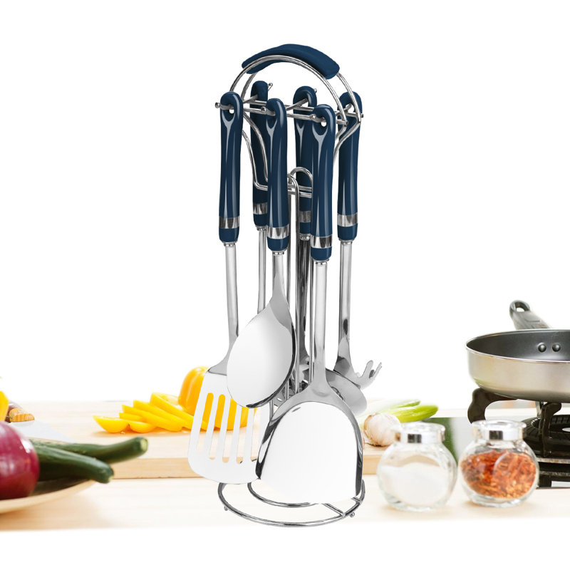 Belfry Kitchen Shela Utensil Set, Blue/Silver