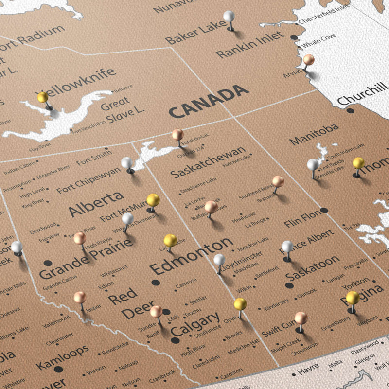 Carte personnalisée du Canada avec punaise brune, H 16 po x l 24 po, Oui