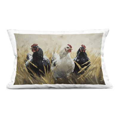 Chickens In Wheat Field Decorative Printed Throw Pillow, design by Tina LeCour, 14 x 7 x 20