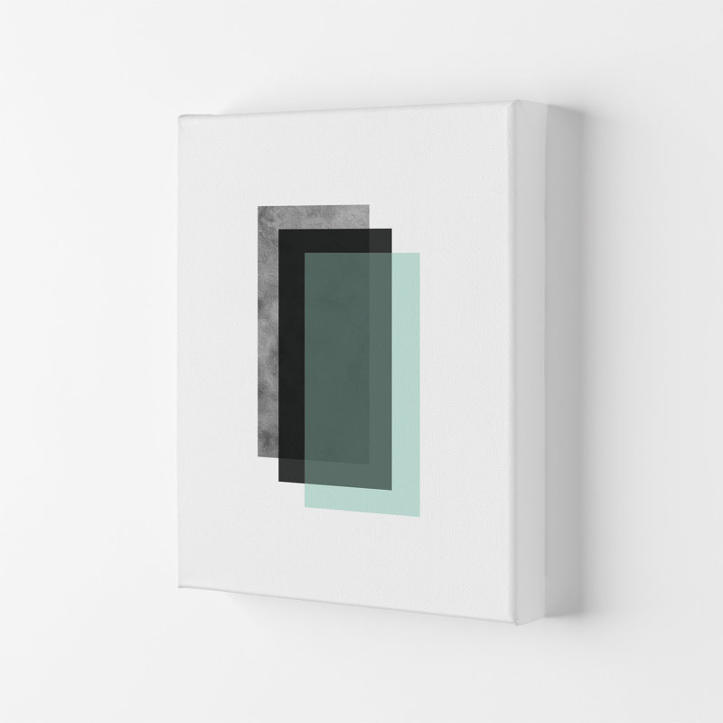 Geometric Mint And Black Rectangles by Pixy Paper - Print, 42cm H x 29.7cm W x 4cm D, Wrapped Canvas