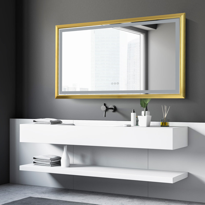 Miroir de salle de bain à cadre en aluminium brossé doré, 30 po x 48 po