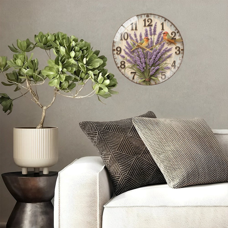 Bouquet with two birds on a clock face Art - 12'' Modern Glass Wall Clock