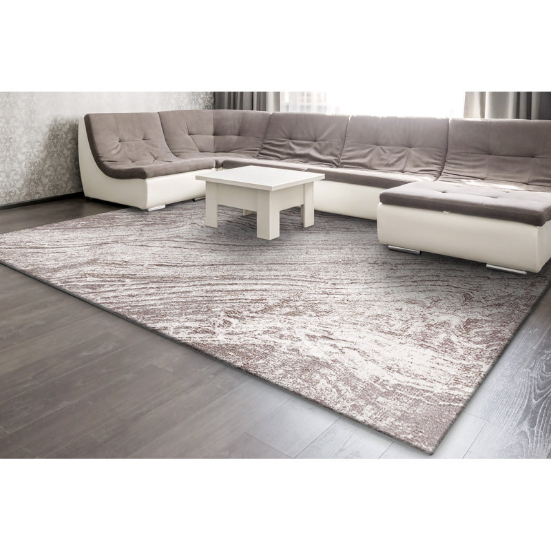 Round Cream Taupe Polyester Area Rug 5'2"