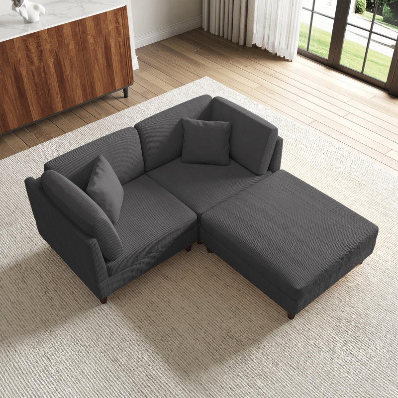 2 Seater Corduroy Corner Sofa , Grey Corduroy
