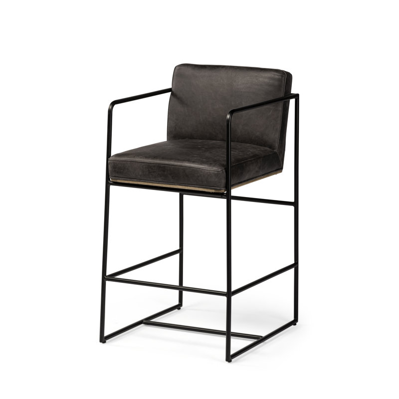 Tabouret de bar et de comptoir en cuir véritable Sidney, Gris foncé, Tabouret de comptoir (siège d'une hauteur de 26 p