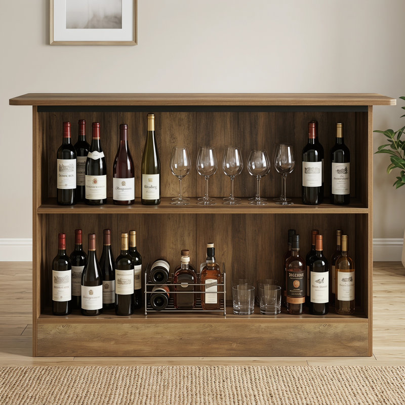 Home Bar Unit With 2-tier Shelves, Brown