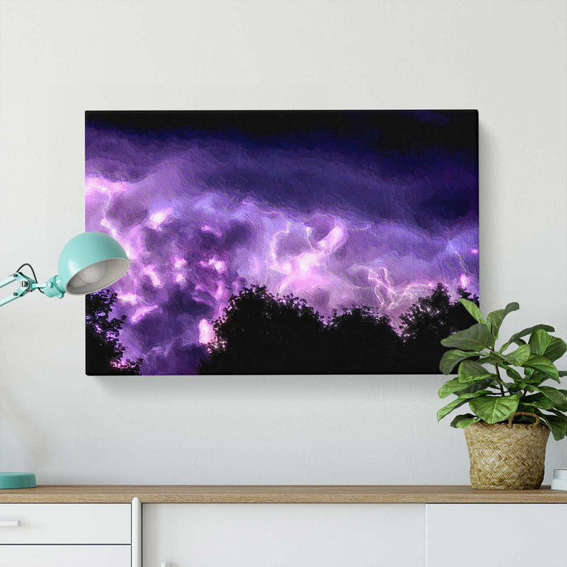 Lightning Above The Trees - Wrapped Canvas Painting, 35cm H x 50cm W x 3cm D