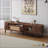 TV Stand, Modern Media Console with Rattan Drawer &amp; Sliding Doors for 75” TVs | Dark Brown | Solid Wood+MDF