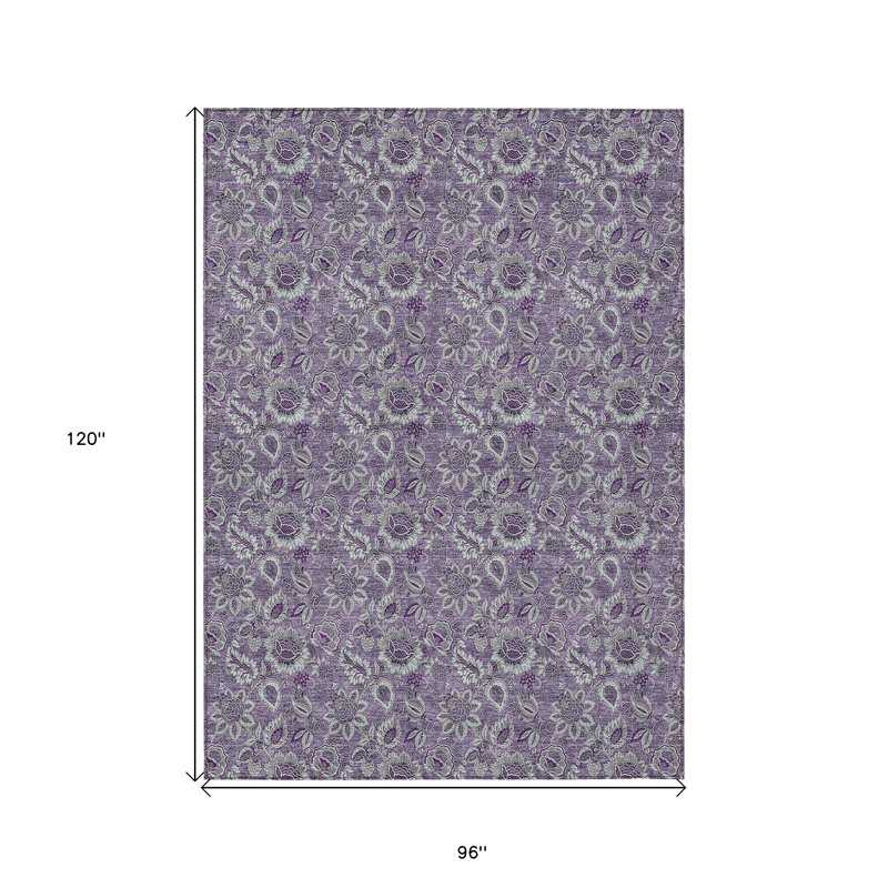 Tapis intérieur lavable floral lilas et lavande 8 pi x 10 pi