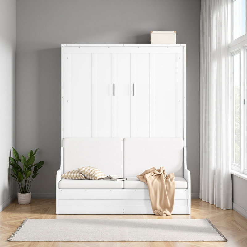 Grand lit escamotable mural avec coussin, Blanc