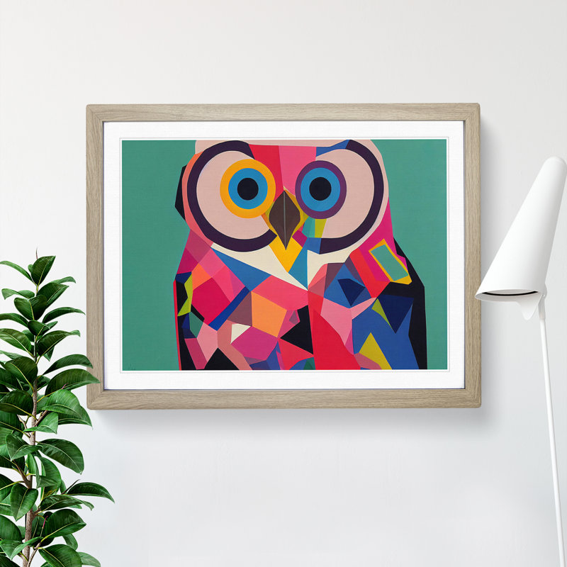 Abstract Owl in Colour - Framed Print, 46cm H x 64cm W x 2cm D, Oak