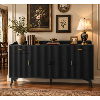 63" Sideboard Buffet, Modern 4 Doors Credenza Storage Cabinets with Adjustable Shelves