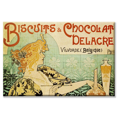 « biscuits et chocolat delcare » par alphonse mucha, affiche rétro sur toile tendue