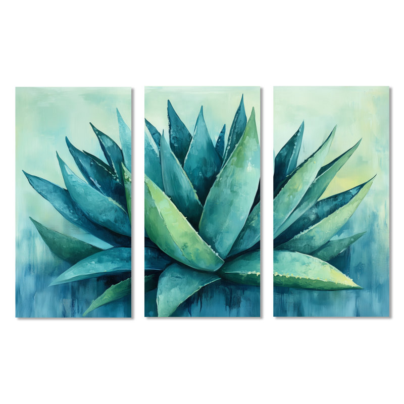 Agave bleue audacieuse - plante grasse décorative 3 pièces, H 40 po x l 60 po, Toile tendue