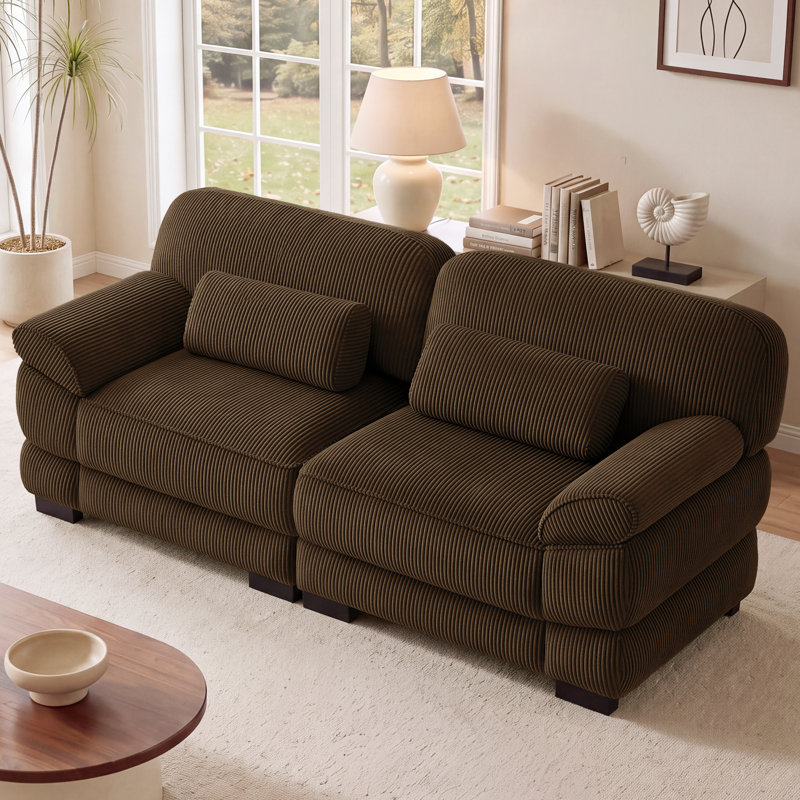 Canapé modulaire Cloud Couch 76,4 po, velours côtelé marron, assise profonde, Brun
